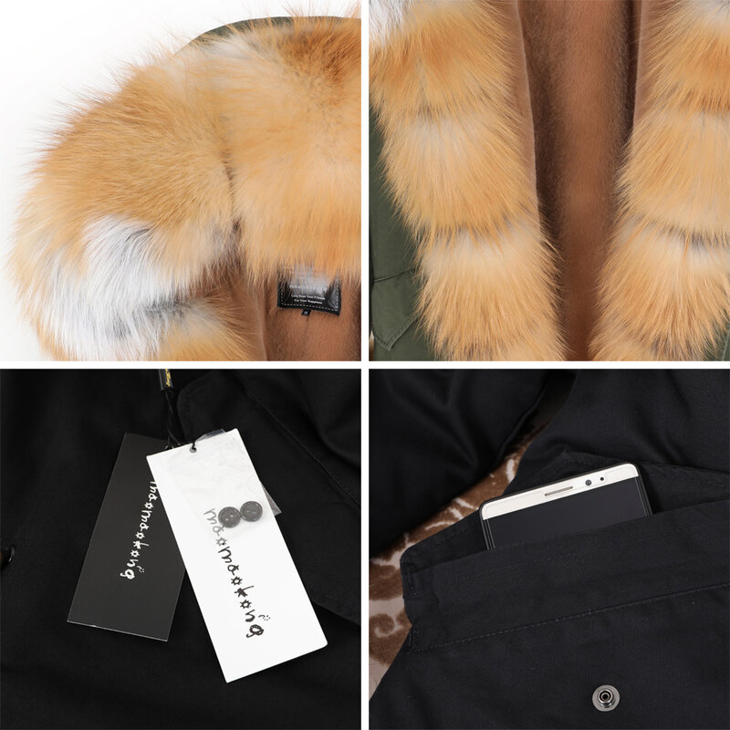 Maomaokong New Fox Fur Big Fur Collar Fur Plus Velvet Thickening Medium and Long Section Parker Women's Jacket Winter