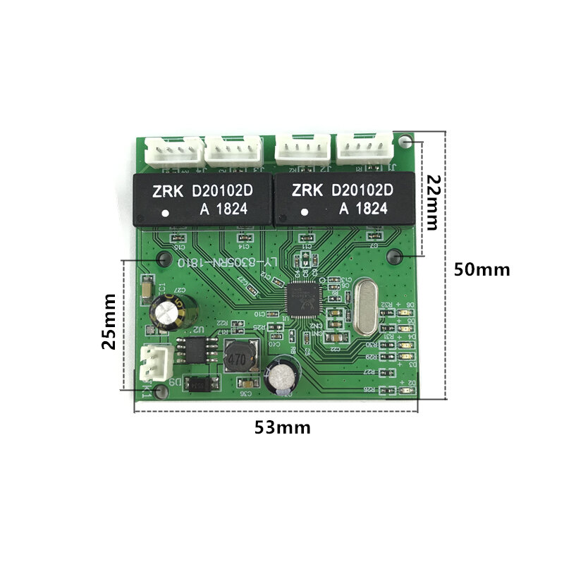 อุตสาหกรรมเกรดอุณหภูมิ LOW Power 4/8 พอร์ตสายไฟ Splitter 10/100Mbps MINI PIN ประเภทเครือข่าย Micro Switch โมดูล