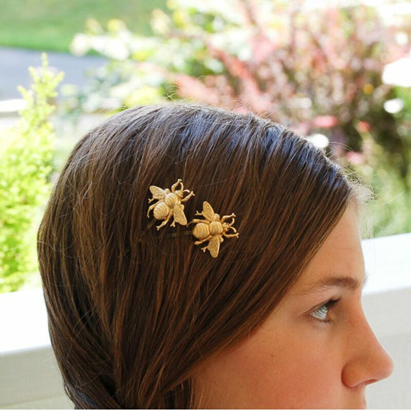 2 PCS ผู้หญิงแฟชั่นสไตล์สาวผมคลิปประณีต Silver Gold Bee Hairpin คลิปด้านข้างอุปกรณ์เสริมผม