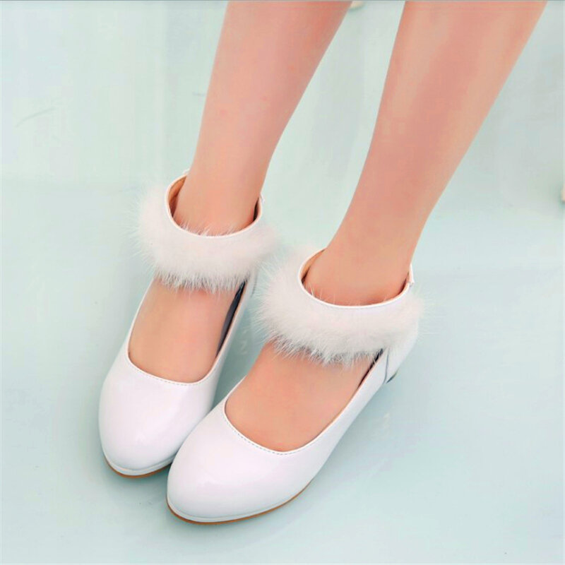 Girls High heel Leather Shoes 2019 New Party Shoes For Girls Solid color Wedding Children Student Princess Girls Shoes size26-37