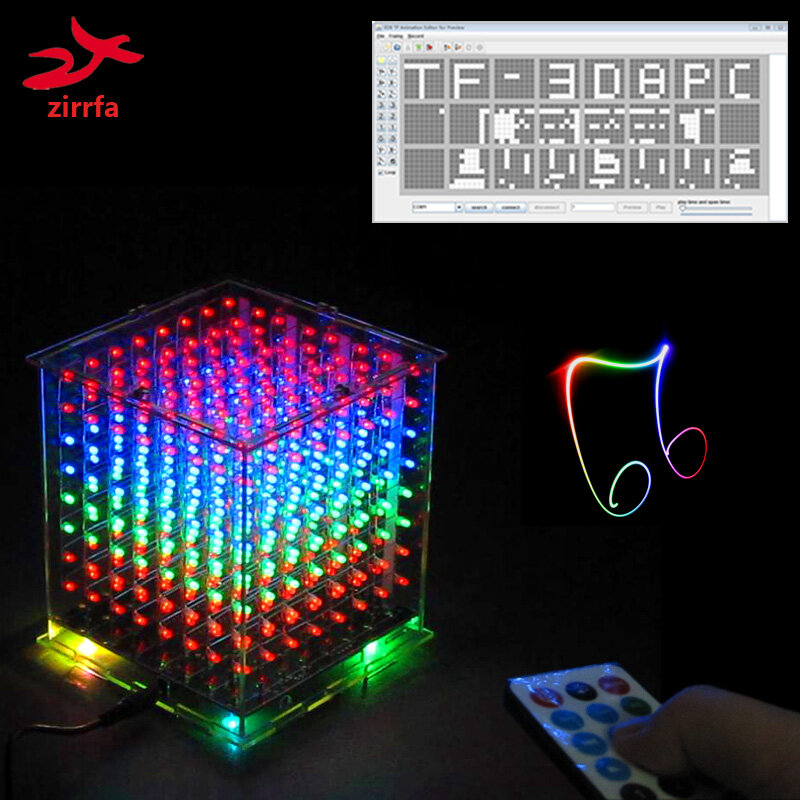 Multicolor MP3 Music Light Cubeeds Kit, Built-in Música Spectrum, LED Eletrônico DIY Kit, TF Cartão 3D 8x8x8, Novo