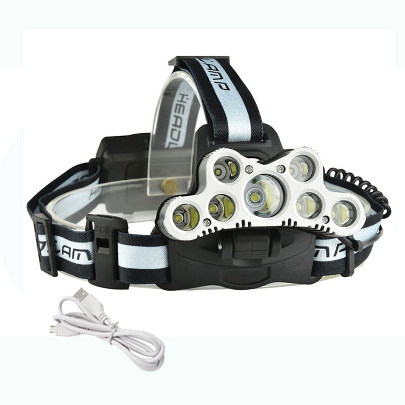 Faro delantero táctico recargable por USB, 7 LED, lámpara de cabeza T6/Q5, luz de Camping, linterna de pesca + carga USB Cale
