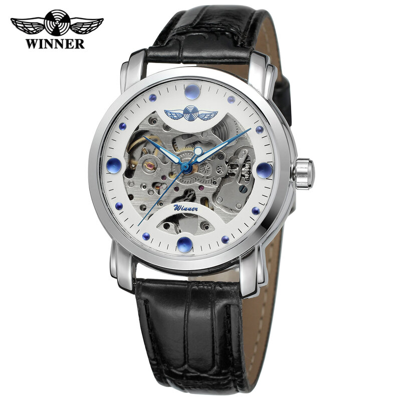 Moda Vencedor Top Marca Blue Ocean Design Couro Transparente Mens Watch Luxo Masculino Relógio De Pulso Esqueleto Relógio Automático