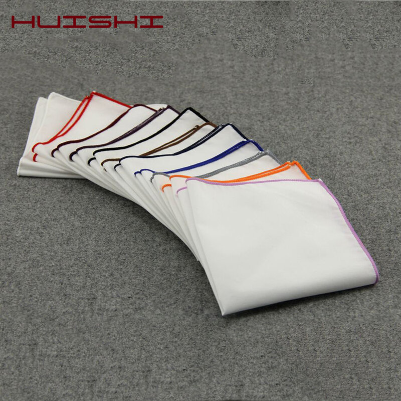 Huishi lenço de algodão masculino, lenço de cor sólida quadrado com bolso branco, 14 cores, acessórios para negócios e casamento