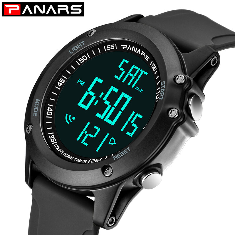 Часы PANARS Мужские Цифровые, модные спортивные Водонепроницаемые светодиодные наручные, с будильником, с двойным временем