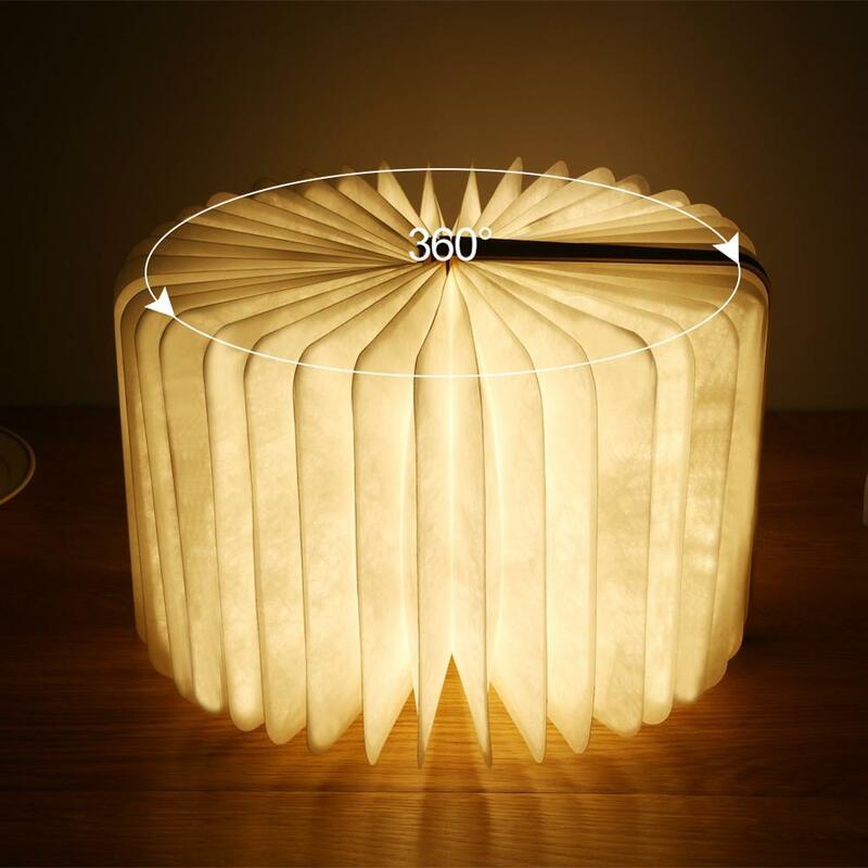 Luz LED de madera 3D para libros, lámpara de mesa de PU, recargable por USB, magnética, de 3 a 5 colores, plegable, para escritorio
