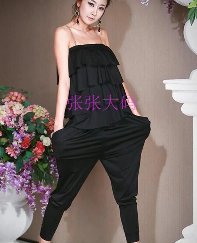 Женский комбинезон с оборками, черный комбинезон из модала с оборками, модель 2017 года