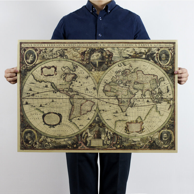1641 tabla náutica antigua mapa del mundo Mapa de la tierra 72,5x51,5 cm/papel kraft/póster de bar/póster Retro/pintura decorativa