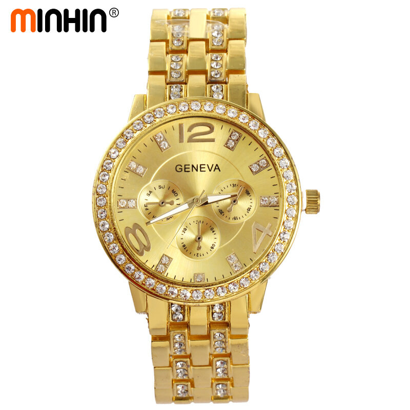 Minhin luxo feminino vestido relógios novo design quartzo relógios de pulso moda casual ouro/prata/rosa ouro cores pulseira relógio