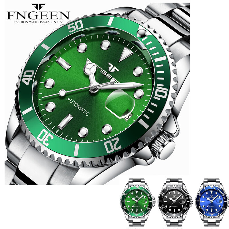 Zegarki mechaniczne mężczyźni odporne na wodę automatyczny zegarek mężczyzna zegar z datą kalendarz relojes automaticos para hombre FNGEEN