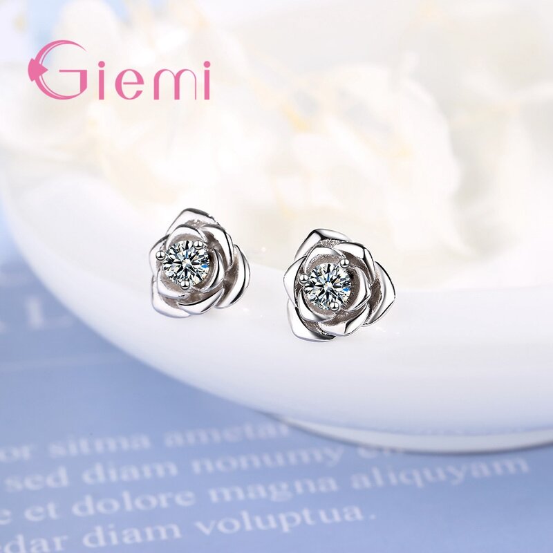 925 Sterling Silver Stud Earrings Trendy Sparkling Cubic Zirconia Stone Fashion Jewelry Best Gift For Girls Engagement