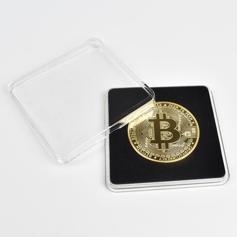 40mm Gold Bitcoin Bit Münze mit Acryl quadratischen Fall Litecoin eth xrp doge iota cardano ada fil shiba Krypto währung Metall münze