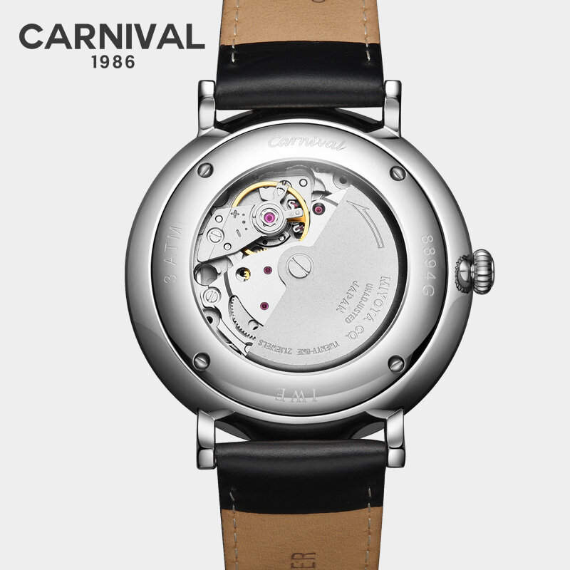 Montre homme karnawał moda męskie automatyczne mechaniczne zegarki Top marka luksusowy ruch MIYOTA skórzany pasek kalendarz Sapphire