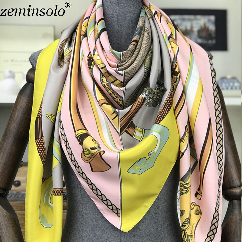 Bufandas de marca de lujo para mujer, pañuelo de seda con estampado de cadena, Pashmina, Fular, pañuelo cuadrado, Hijab