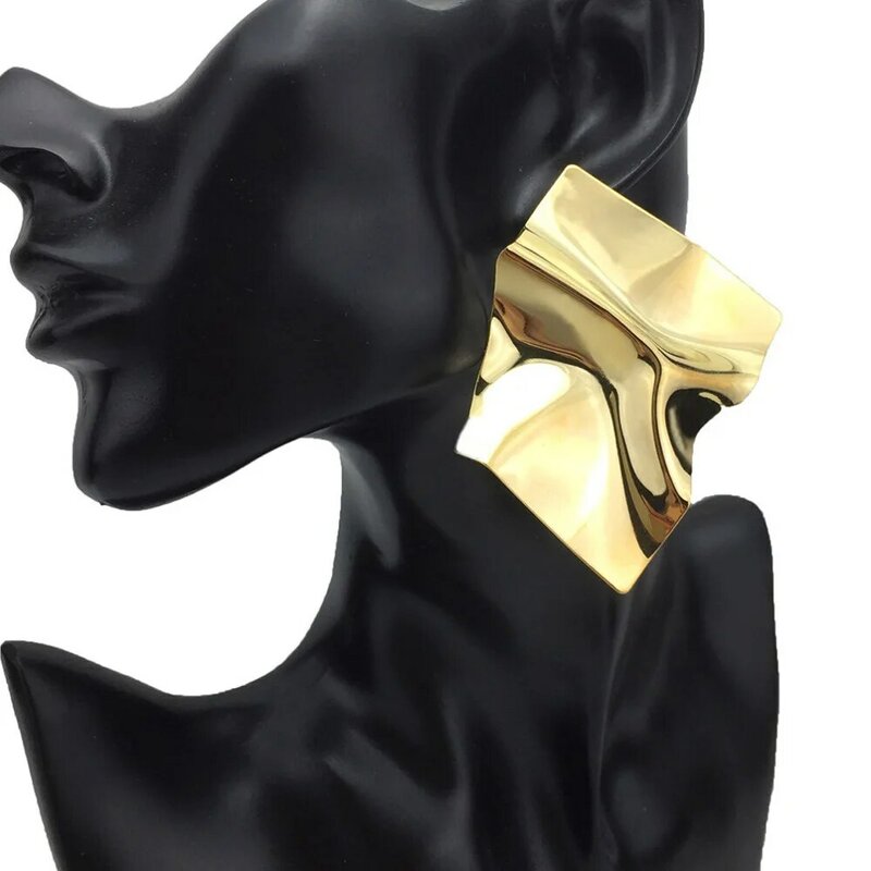UKMOC Geometric Irregular Metal Stud Earrings For Women Statement Earrings Big Fashion Jewelry Gold & Silver Color