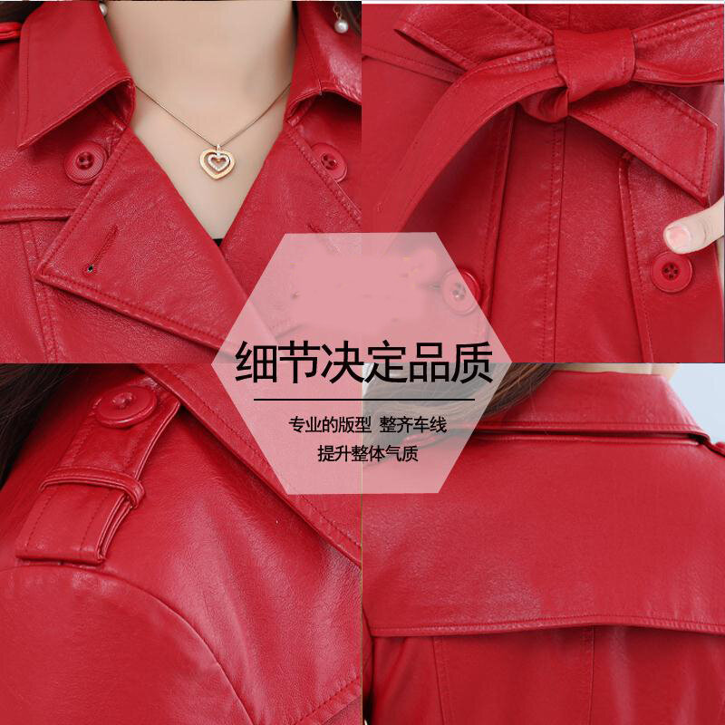 Haining-abrigo largo de cuero sintético para mujer, prenda delgada coreana, de talla grande, TB18906