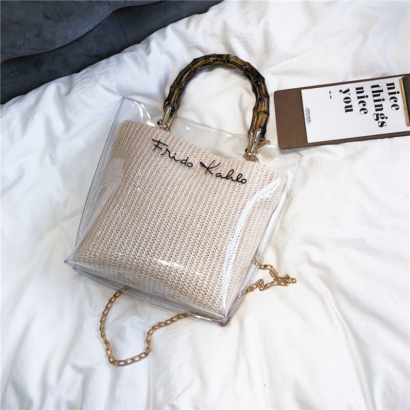 Woman Trendy Clear Jelly Shoulder Bags Ladies Bamboo Weave Handbag For Party bolsa feminina Bolso Mujer Bags For Women 2019 New