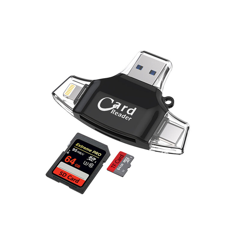 4 in 1 Type C เครื่องอ่านการ์ด Micro SD Card usb type - c OTG แฟลชไดรฟ์ USB หน่วยความจำ gadget สำหรับ iPhone iPad MacBook อะแดปเตอร์ SD lightning