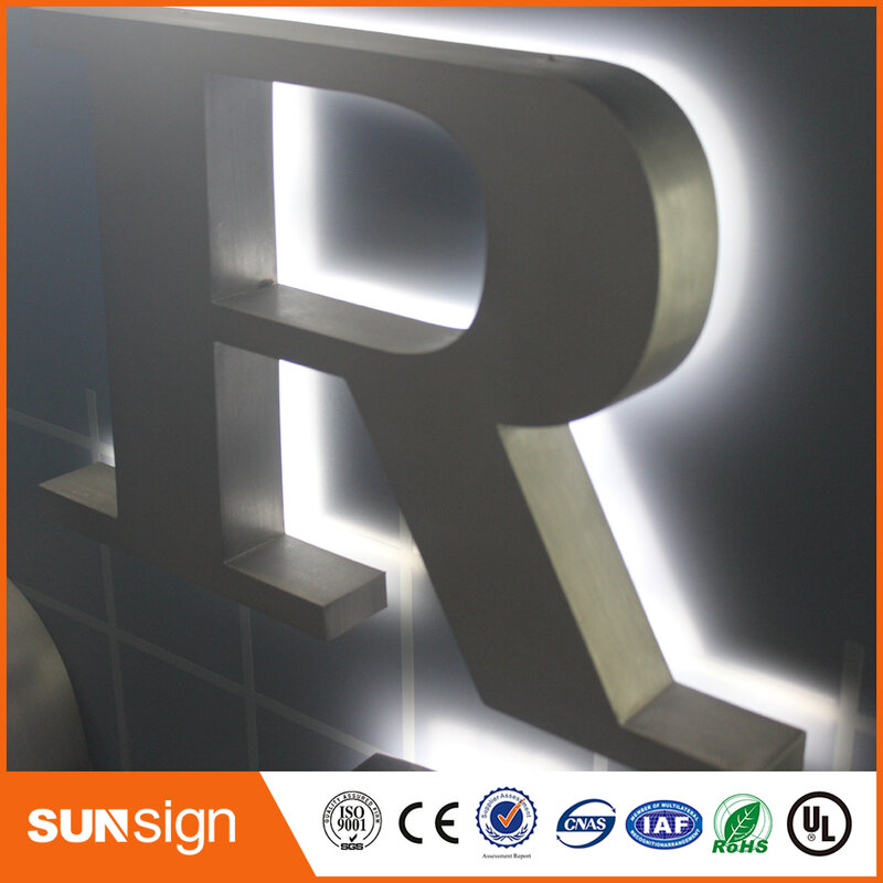 Letrero personalizado de acero inoxidable para exteriores, iluminación a precio de fábrica