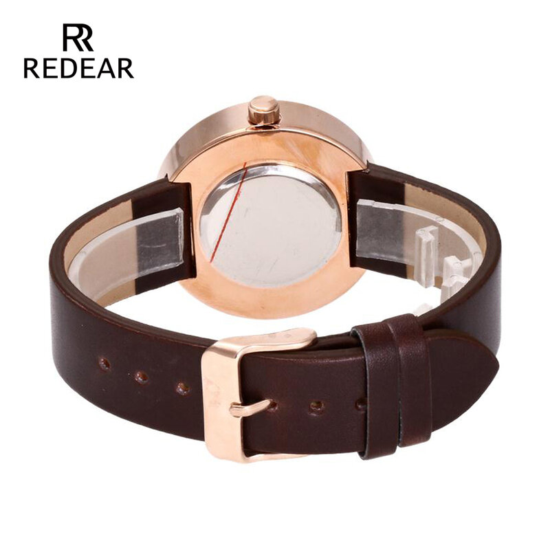 REDEAR 2019 Hot Sale Woman Watch Popular Rose Gold with Blackwood Surface Watch Fashion Dark Brown Leather Strap Wrist Watches