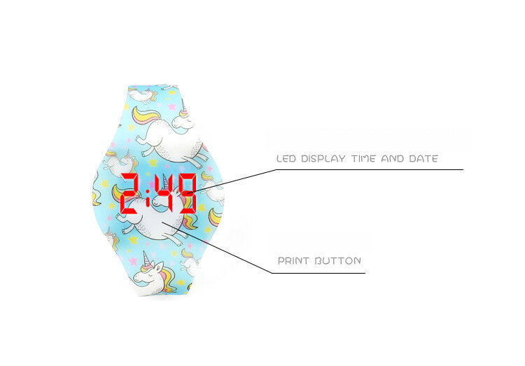 Unicorn Cartoon Children Watch Silicone Wristwatch Cute Boys Girls Watches Gift led display watch  with Lovely Package box