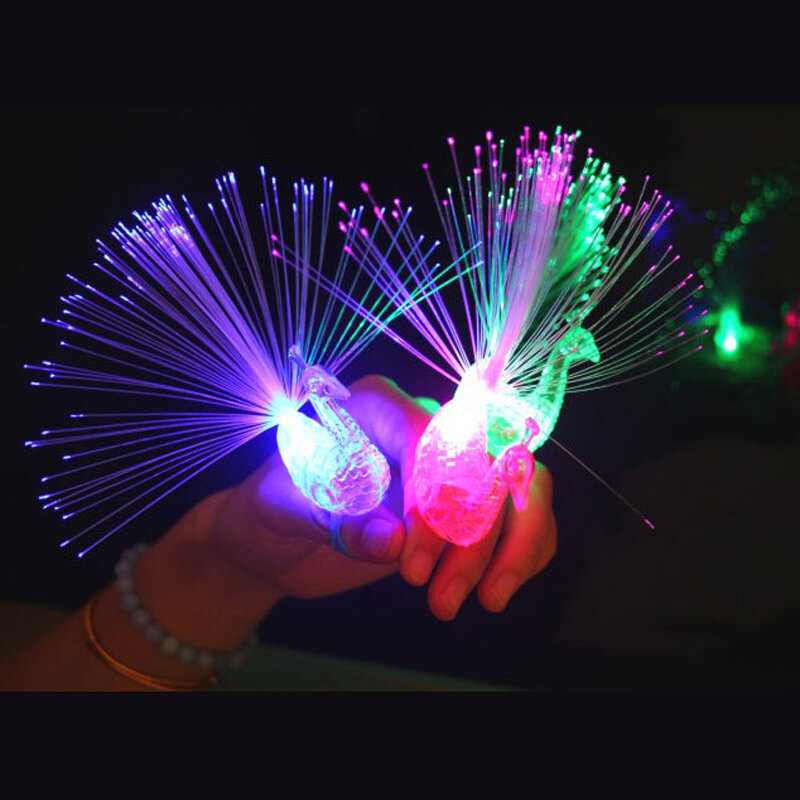 1 pc led pavão dedo luz anéis coloridos festa lâmpadas gadgets crianças brinquedo inteligente para presente cérebro favores adereços