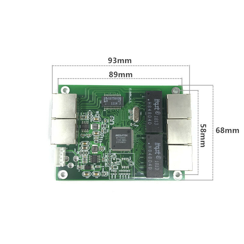 Module de commutateur Gigabit à 5 ports, largement utilisé dans la ligne LED 5 ports 10/100/1000 m port de contact mini module de commutation PCBA carte mère