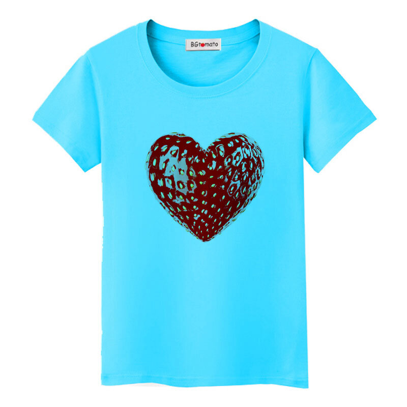 BGtomato клубничное сердце футболка Креативный дизайн женские красивые Топы красные Графические футболки друзья camisa femenina