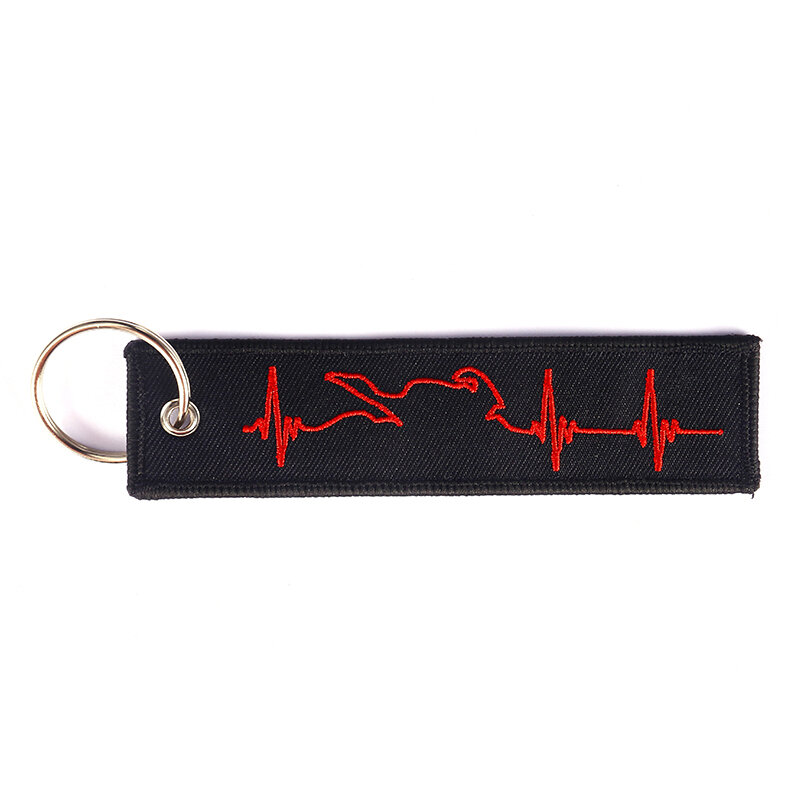 เย็บปักถักร้อยสีแดงพวงกุญแจสำหรับรถจักรยานยนต์และรถยนต์แฟชั่น Biker Heartbeat โพลีเอสเตอร์ OEM Key แหวน...
