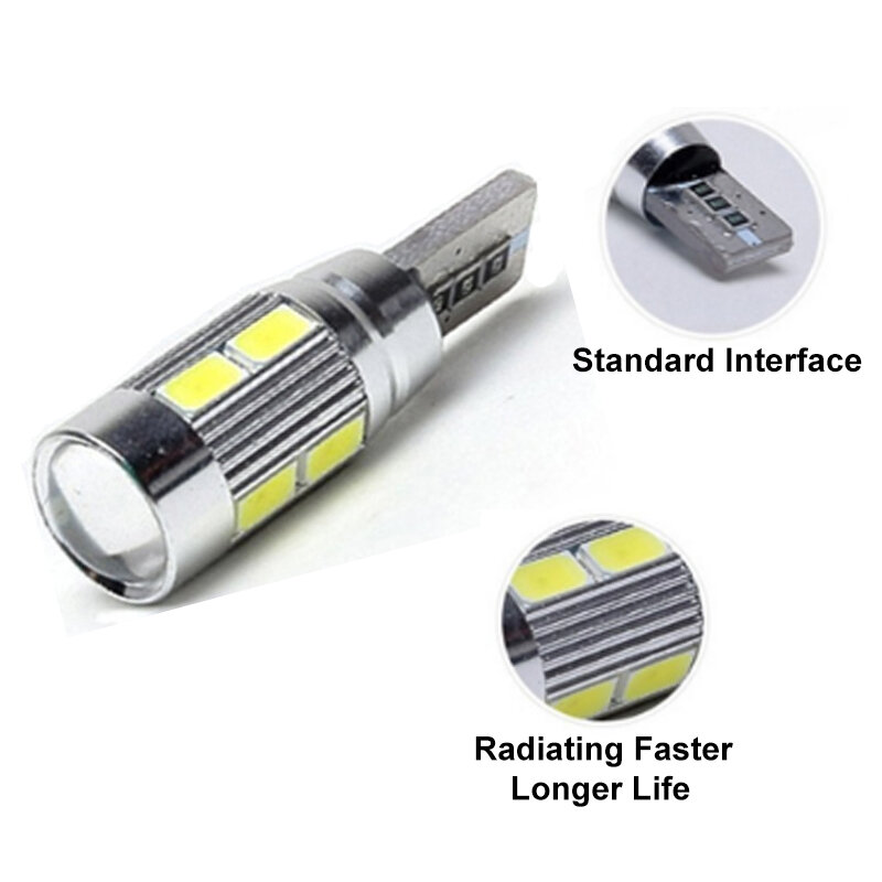 10pcs T10 LED 194 168 W5W Canbus No Error Car Reading Clearance Light Bulb Auto License Plate Door Lamp 10SMD 5630 DC12V