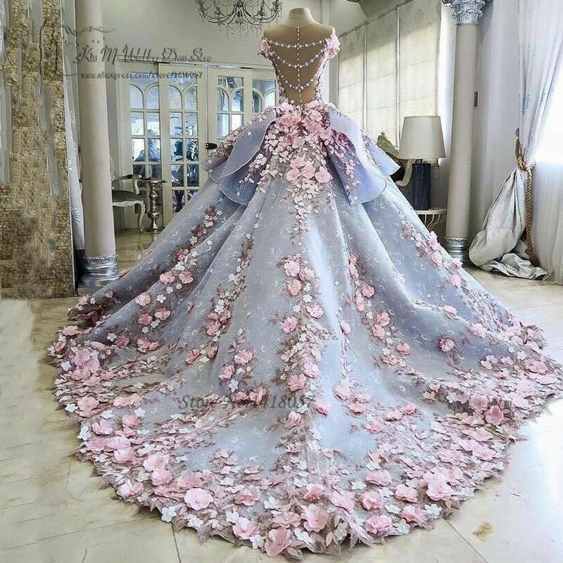 Abiti da sposa di lusso colorati fiori rosa abito da ballo da sogno abiti da sposa abito da sposa principessa 2017 Vestido de Noiva Mariage