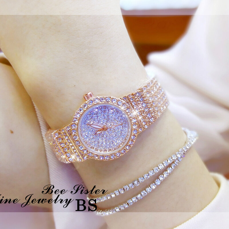 Wysokiej jakości fahsion 2018 najnowszy top marka luksusowy wodoodporny damski zegarek z diamentami damska bransoletka kwarcowa kobiety sukienka zegarki BS