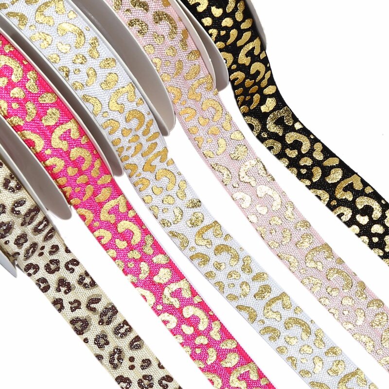 5/8" Gold foil leopard Printed foe elastic 5/8" fold over elastic welcome custom