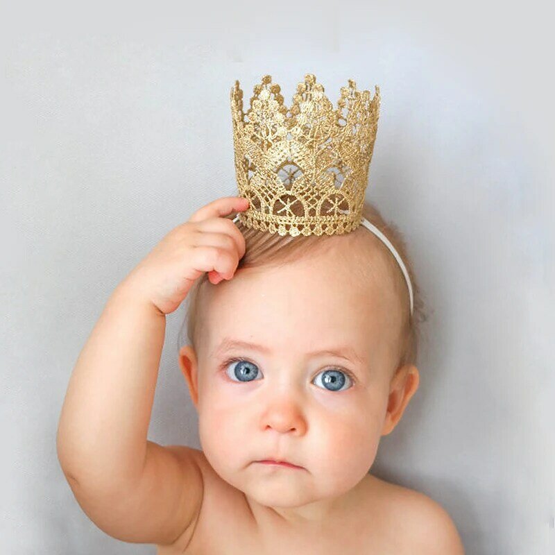 Pasgeboren Baby Meisje Crown Hoofdband Kant Zachte Elastische Tiara Tulband Haarbanden Prinses Fashion Style Kids Verjaardag Haar Accessoires
