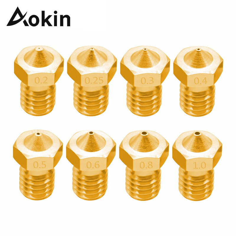 Aokin-boquilla de extrusora V5 V6 para impresora 3D, boquillas roscadas de M6, 0,25, 0,3, 0,4, 0,5, 0,6, 0,8, 1,0mm, para filamento de 1,75mm y 3,0mm