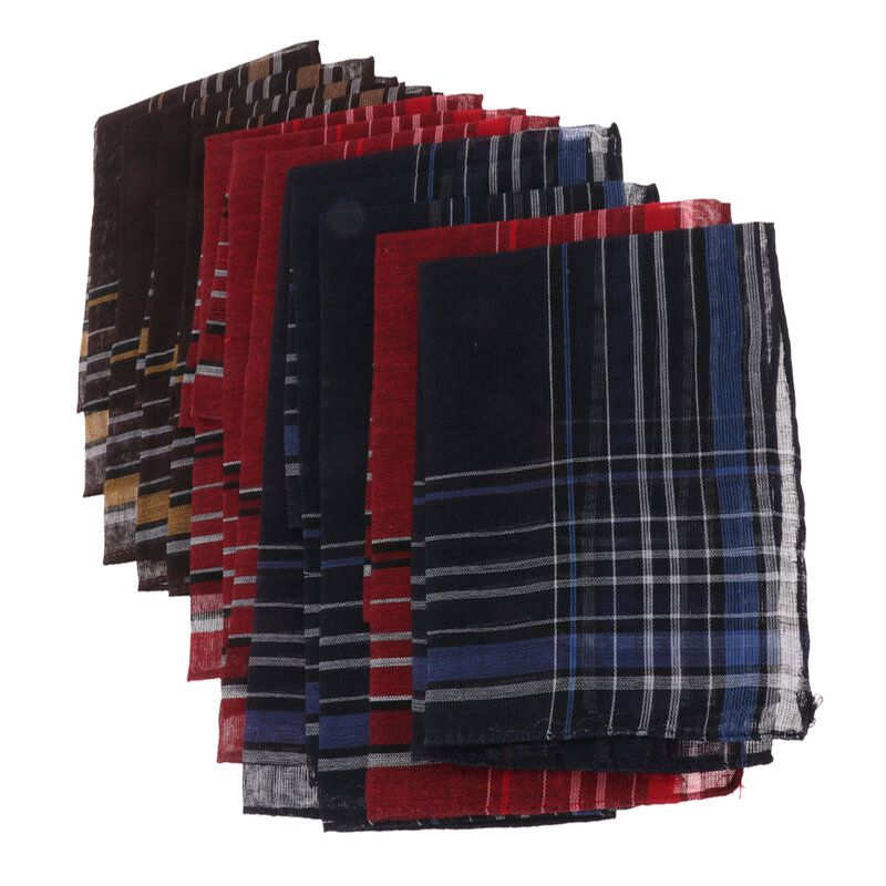 12pcs Mens Fashion Plaid Cotton Handkerchiefs Moisture-wicking Decorative Suits Hanky for Daily Use Special Occasions