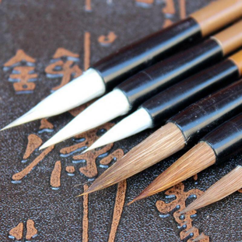 6 stks/set Traditionele Chinese Witte Wolken Bamboe Wolf Haar Schrijven Borstel voor Kalligrafie Schilderen Praktijk Schrijven Borstels