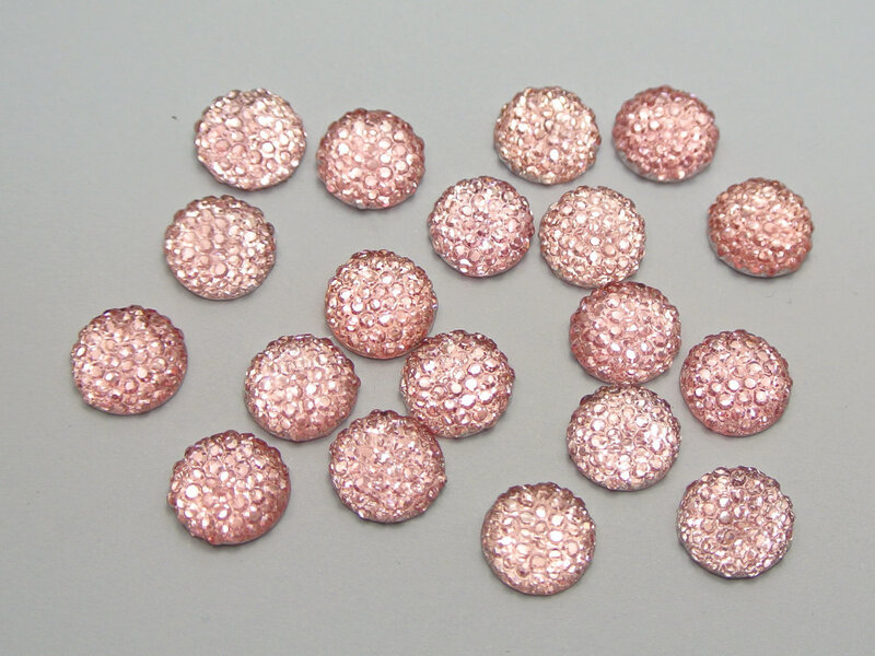 100 핑크 아크릴 라운드 flatback 점선 된 라인 석 비즈 10mm (3/8 ")