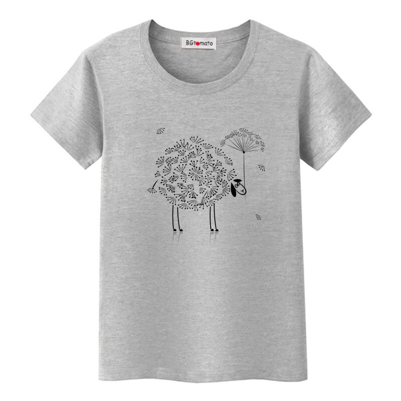 シープタンポポTシャツ,美しいデザインのトップ,オリジナル,キュートな羊,タンポポ