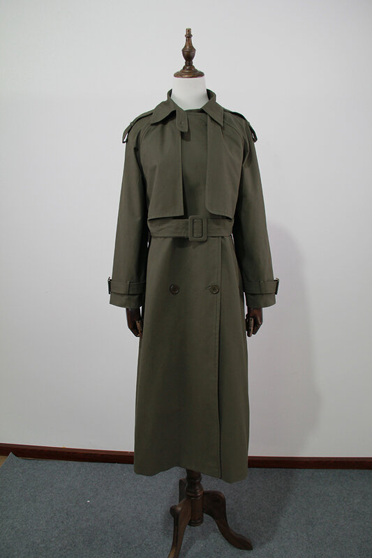 Trench coat longo de algodão elegante feminino, corta-vento feminino, outono, novo design, 2024