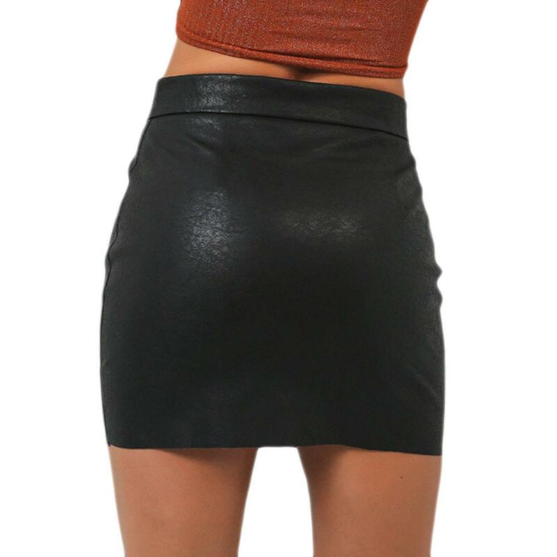Sexy Skirts Womens Sexy High Waist Skirt PU Leather Autumn Metal Hoop Zipper Pencil Skirt Slim Mini Skirt faldas mujer moda 2020