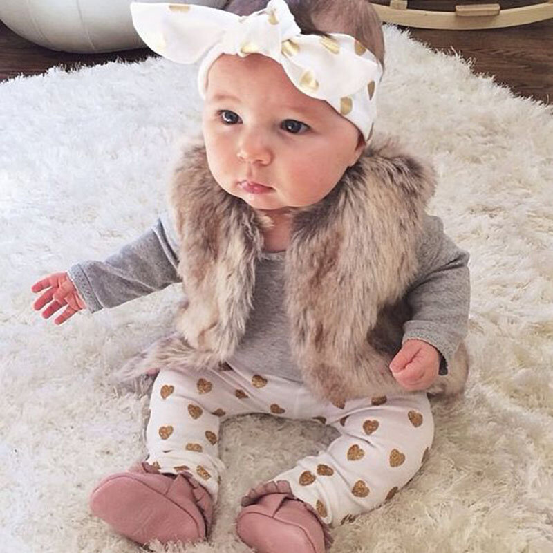 Baby Clothes Set Cotton Newborn Baby Girl Clothes Outfit Gray Bodysuits Long Sleeve+Pant+Headband Toddler Infant Clothing Set
