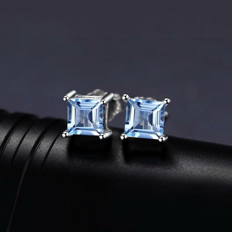 JewelryPalace Quadrat Echtem Blau Topas Amethyst Citrin Granat Erstellt Saphir Rubin Smaragd 925 Sterling Silber Stud Ohrringe