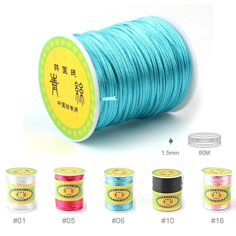 สีสัน80M 1.5Mm ซาตินผ้าไหมเชือกไนลอนสำหรับ Baby Teether อุปกรณ์เสริม Teething สร้อยคอ Rattail DIY เครื่องมือสายไนลอน
