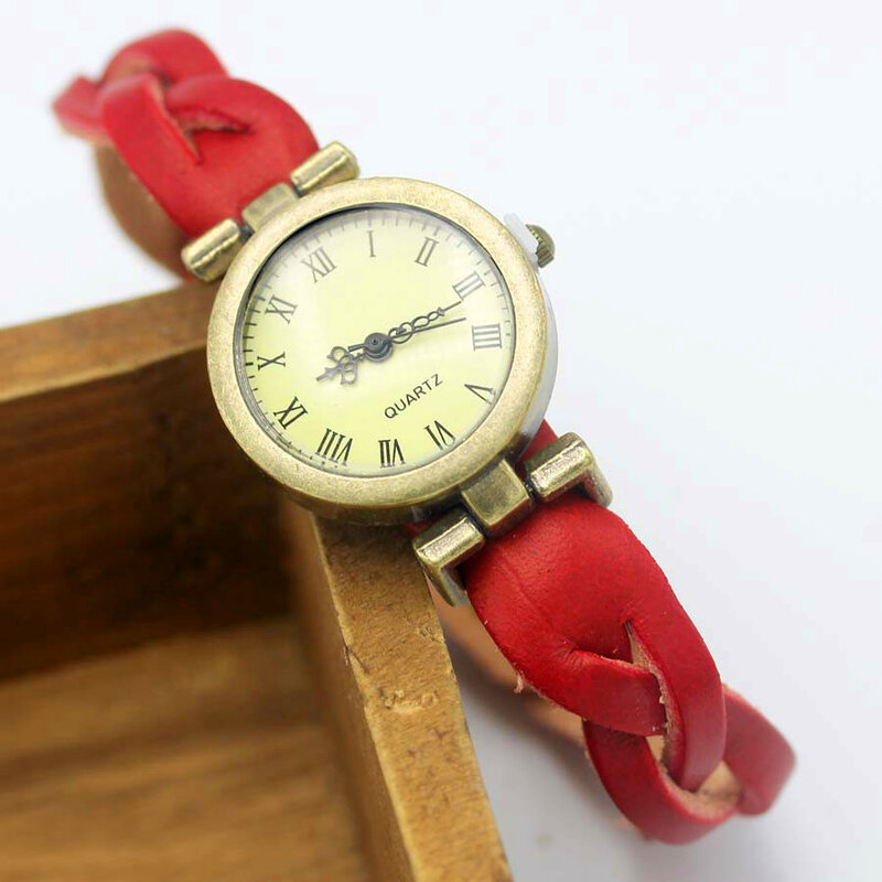Shsby-Reloj de pulsera con correa de cuero para mujer, cronógrafo sencillo unisex, estilo romano vintage, de bronce