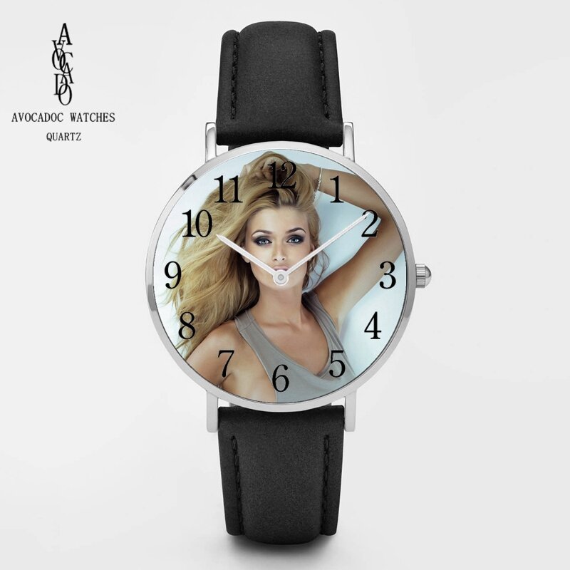 Desain gambar kustom jam Logo foto wajah cetak jam tangan disesuaikan unik DIY hadiah perak mawar emas tali kulit