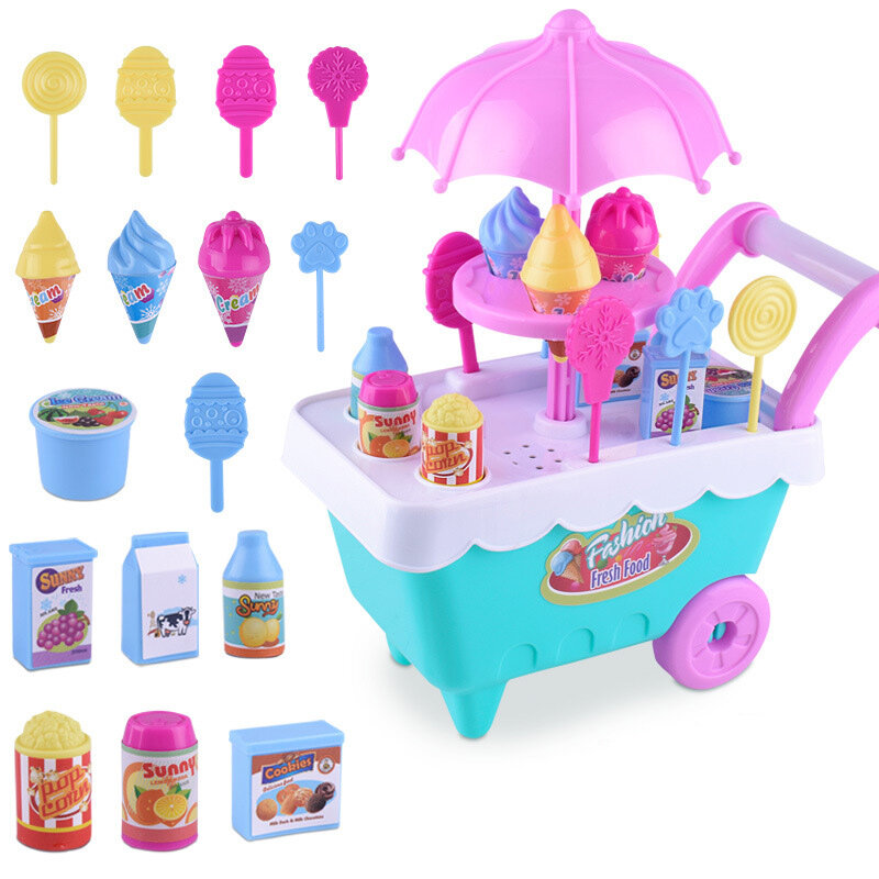 เด็กเล่นของเล่น MINI Candy Cart ที่ถอดออกได้ Ice Cream Shop Cart Toy AN88