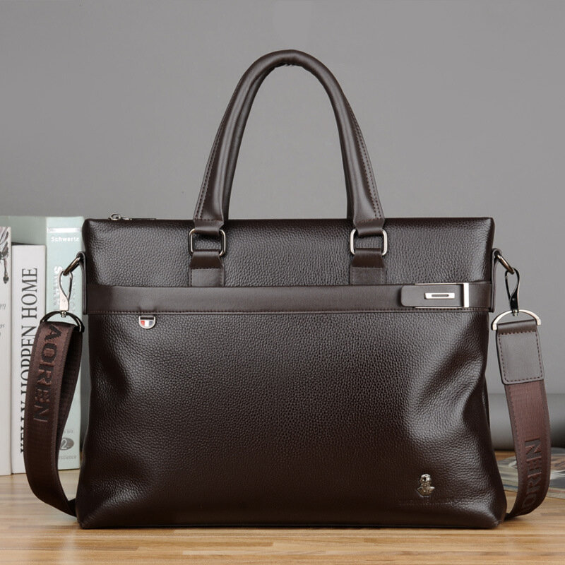 Мужской портфель из натуральной кожи, деловая дорожная сумка для ноутбука 14 дюймов, сумка на плечо через плечо из воловьей кожи
