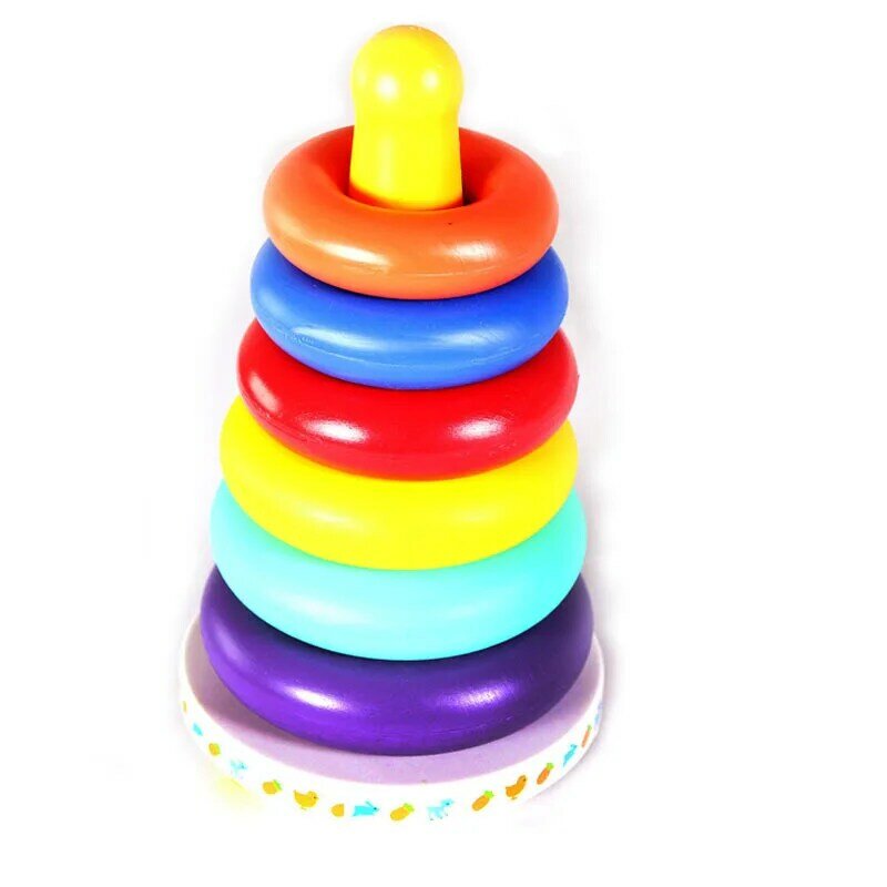 Mainan bayi 7 buah cincin bermain anak-anak kognitif multi warna dan pembelajaran suara dan mainan pendidikan cincin musik Ferrule pelangi