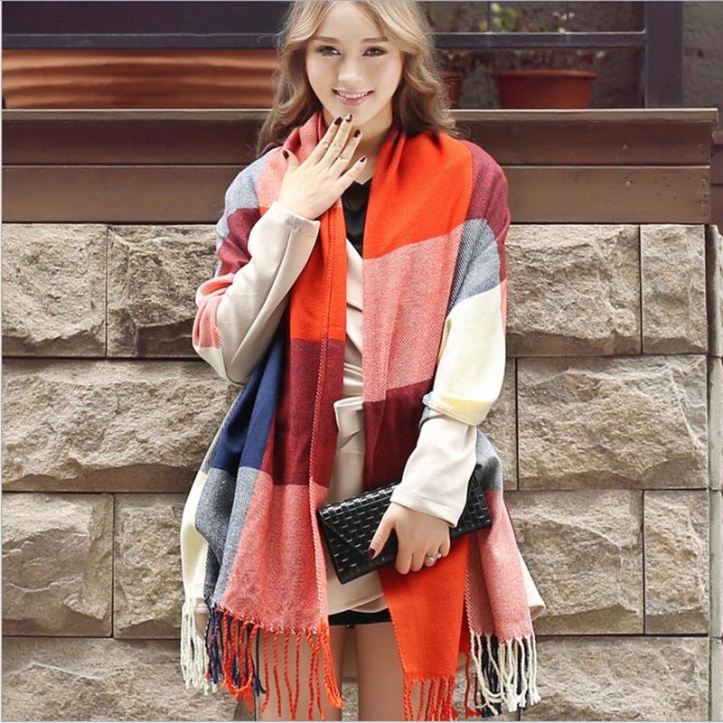 RUNMEIFA-럭셔리 브랜드 양모 겨울 따뜻한 여성 스카프, 격자 무늬 두꺼운 담요 숄 및 랩 스카프 고품질, 2019
